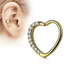 Šperky4U Zlacený piercing do nosu/ucha srdce, čiré kamínky - N0060P-GDC