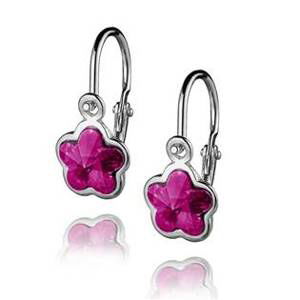 Šperky4U Dětské stříbrné náušnice - kytička, Crystals from SWAROVSKI® Fuchsia - CS1040-F