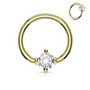 Šperky4U Zlacený piercing - kruh s kamínkem, čirá barva - K1021-GDC