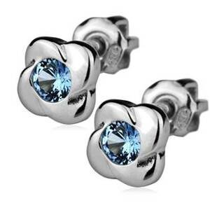 Šperky4U Stříbrné náušnice šroubovací - kytičky se světle modrými zirkony - ZB53302-LB