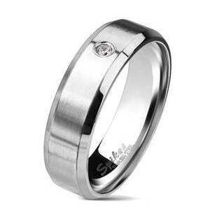 Šperky4U Matný ocelový prsten se zirkonem - velikost 57 - OPR1726-57