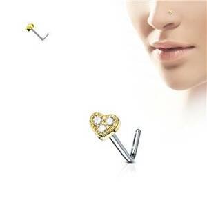 Šperky4U Zlacený piercing do nosu srdíčko - N0088-GD