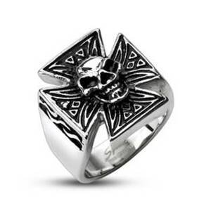 Šperky4U Ocelový prsten - kříž s lebkou OPR1309 - velikost 70 - OPR1309-70