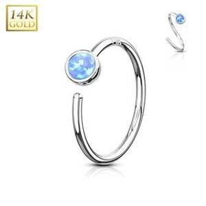 Šperky4U Zlatý piercing - kruh, modrý opál, Au 585/1000 - ZL01179BL-WG