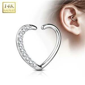 Šperky4U Zlatý cartilage piercing do ucha - srdíčko, Au 585/1000 - ZL01181P-WG