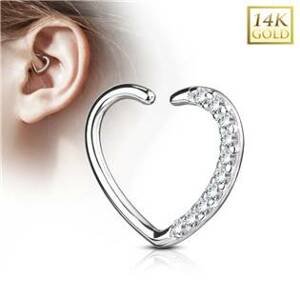 Šperky4U Zlatý cartilage piercing do ucha - srdíčko, Au 585/1000 - ZL01181L-WG