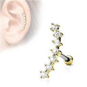 Šperky4U Zlacený cartilage piercing do ucha - čiré kamínky - CP1031-GDC