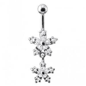 Šperky4U Stříbrný piercing do pupíku - kytičky - BP01117-C