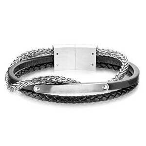 Šperky4U Kožený náramek s ocelovým řetězem a destičkou, délka 21,5 cm - NR1230-21