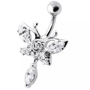 Šperky4U Stříbrný piercing do pupíku - motýl - BP01242-C