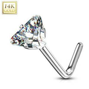 Šperky4U Zlatý piercing do nosu trojúhelník - čirý zirkon, Au 585/1000 - ZL01199-WG