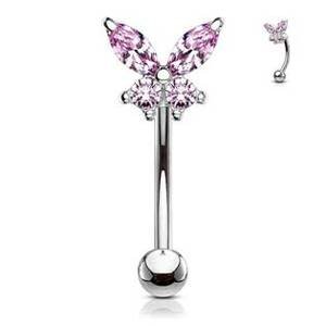 Šperky4U Piercing do obočí motýlek, růžové zirkony - OB0004-P