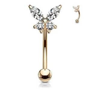 Šperky4U Zlacený piercing do obočí motýlek, čiré zirkony - OB0005-RD