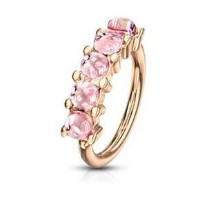 Šperky4U Zlacený piercing kruh s růžovými kameny 1,0 x 10 mm - K01051-RDP