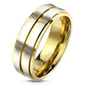 Šperky4U Zlacený ocelový prsten s pruhy - velikost 55 - OPR1764-55