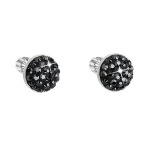 Evolution Group Stříbrné náušnice pecka s krystaly Swarovski černé kulaté 31336.5 hematite