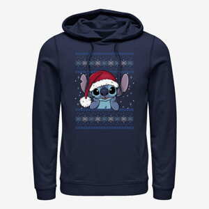Queens Disney Lilo & Stitch - Holiday Stitch Wearing Santa Hat Unisex Hoodie Navy Blue