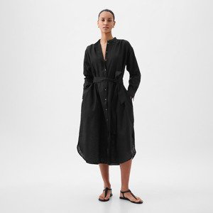 Šaty GAP Longsleeve Linen Maxi Dress Black XL
