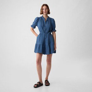 GAP Shortsleeve Belted Gauze Shirtdress Medium Indigo 15