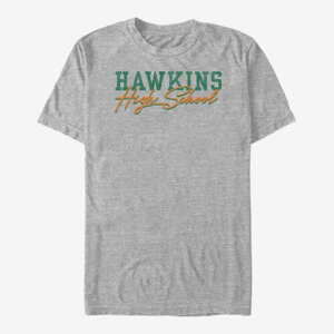 Queens Netflix Stranger Things - Hawkins High School Text Unisex T-Shirt Heather Grey