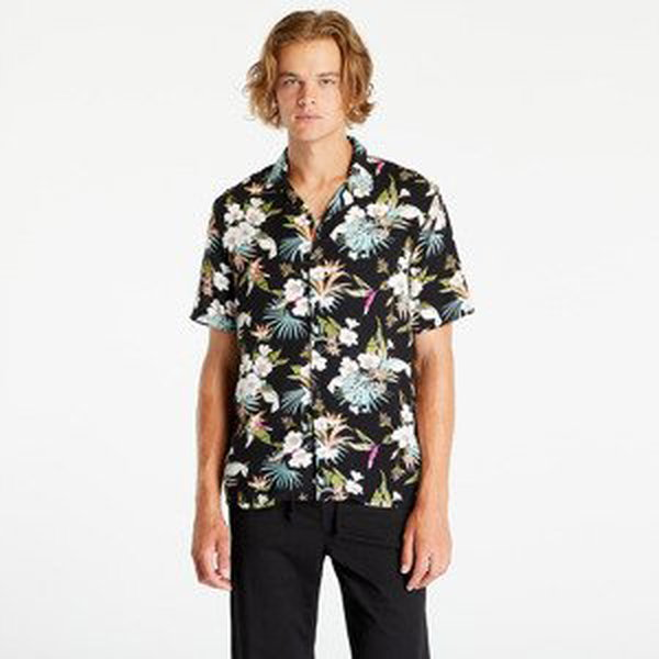 Urban Classics Viscose AOP Resort Shirt Blacktropical
