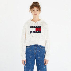 Svetr TOMMY JEANS Center Flag Cable Hoodie White M