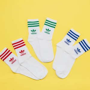 Ponožky adidas Originals 3Pack Mid Cut Crew Sock bílé / zelené / modré / červené