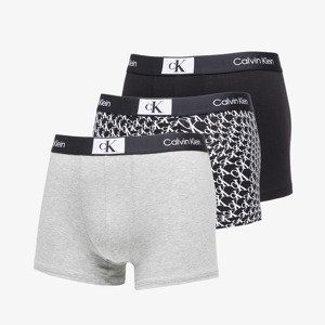 Calvin Klein 96 Cotton Trunk 3-Pack Black/ Grey Heather/ Warped Logo Print Black