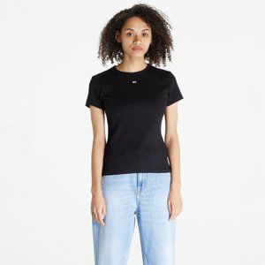 Tričko Tommy Jeans Slim Essential Rib Short Sleeve Tee Black M