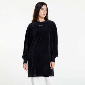 Šaty Nike Sportswear Women's Velour Long Sleeve Crew Dress Black/ Sail