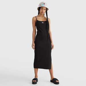 Šaty TOMMY JEANS Strappy Badge Rib Midi Dress Black