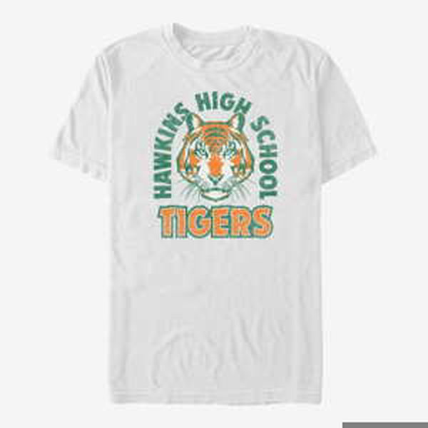 Queens Netflix Stranger Things - Hawkins High School Tigers Arch Men's T-Shirt White