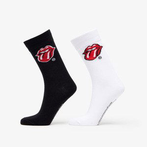 Ponožky Urban Classics Rolling Stones Tongue Socks 2-Pack Black/ White 43-46