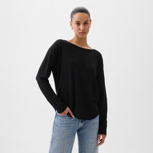 GAP Longsleeve Linen Blend Boatneck Top Black