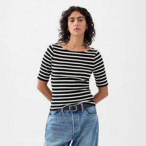 Top GAP Elbow Sleeve Modal Ballet Back Top Black White Stripe XXS