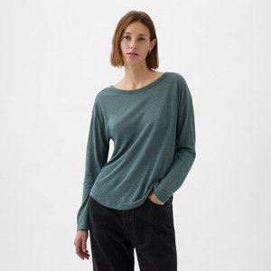 GAP Longsleeve Linen Blend Boatneck Top Laurel Wreath Green 17-6