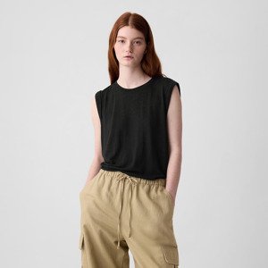 GAP Sleeveless Linen Blend Shell Top Black