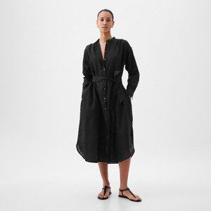 Šaty GAP Longsleeve Linen Maxi Dress Black L