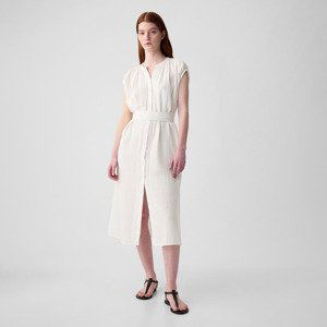 Šaty GAP Shortsleeve Gauze Tie Waist Button Down Midi Dress New Off White XXS