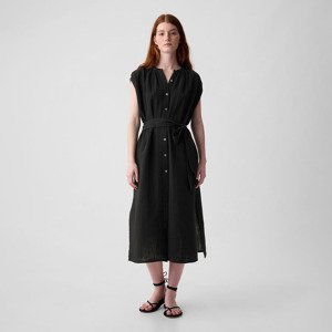 Šaty GAP Shortsleeve Gauze Tie Waist Button Down Midi Dress Black M