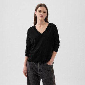 GAP Longsleeve Linen Split Hem Pullover Sweater Black