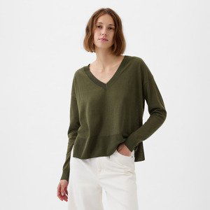 Mikina GAP Longsleeve Linen Split Hem Pullover Sweater Ripe Olive S