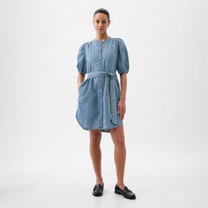 GAP Shortsleeve Puff Sleeve Denim Shirtdress Light Wash Indigo 118