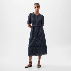 GAP Shortsleeve Lace Midi Dress Dark Wash