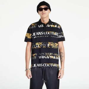 Tričko s krátkým rukávem Versace Jeans Couture R Print Stripes Logo B Polo T-Shirt Black/ Gold