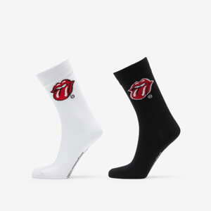 Ponožky Urban Classics Rolling Stones Tongue Socks 2-Pack Black/ White