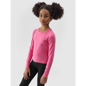 Dívčí tričko crop-top s dlouhými rukávy - růžové