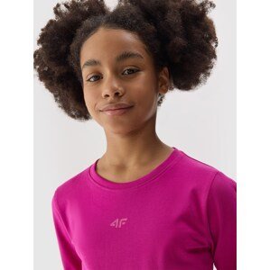 Dívčí hladké tričko regular s dlouhými rukávy - růžové