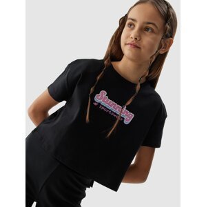 Dívčí tričko crop top z organické bavlny - černé
