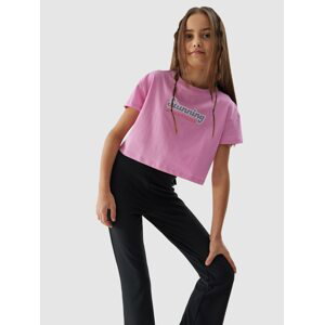 Dívčí tričko crop top z organické bavlny - růžové
